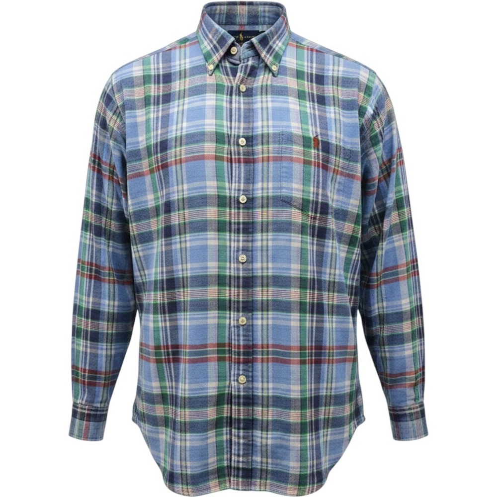 Polo Ralph Lauren Mens XXL Blue Green Plaid Cotton Flannel Button Down Shirt